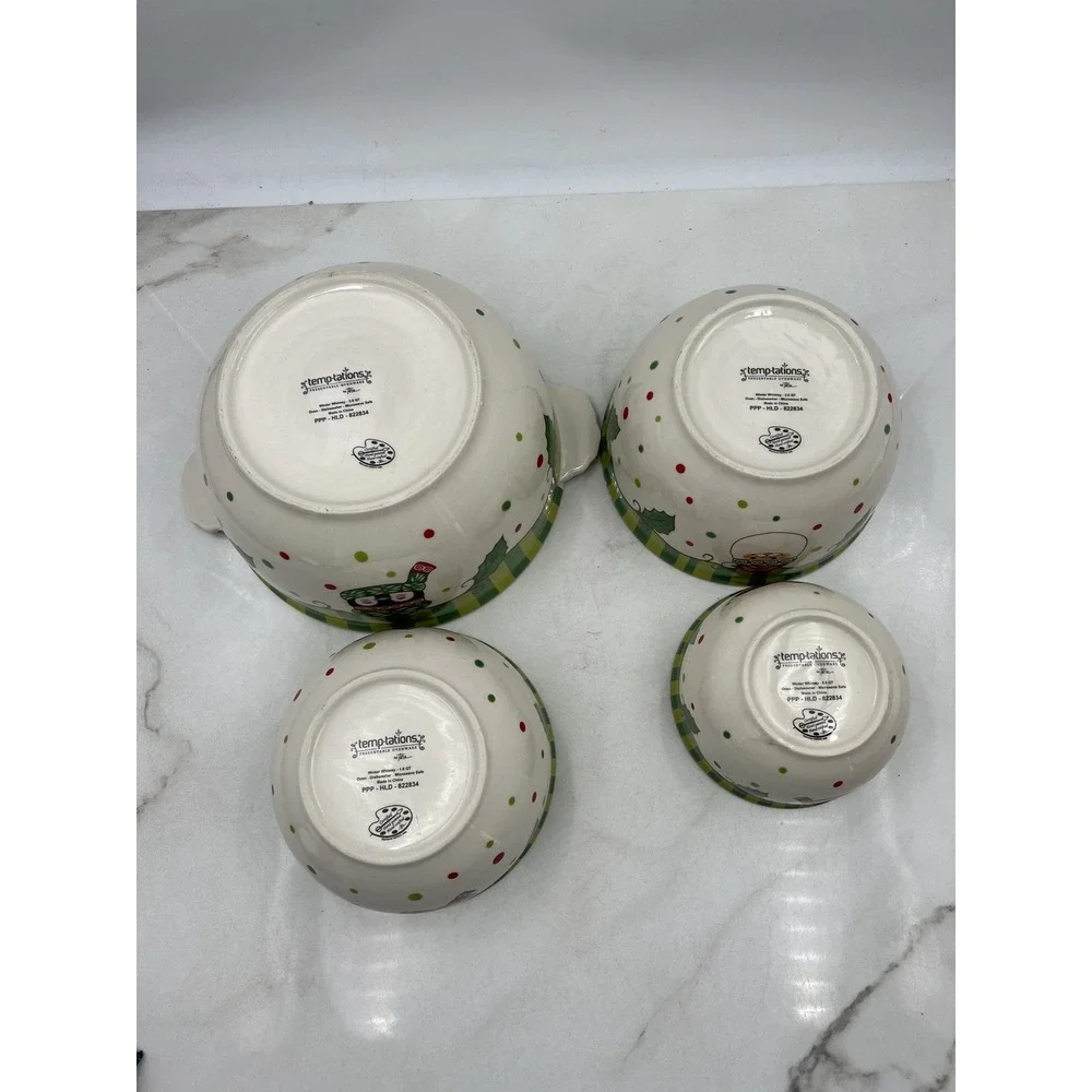 Temp-tations Winter Whimsy Nesting Mixing Bowl Set Holiday Snowman Santa Penguin